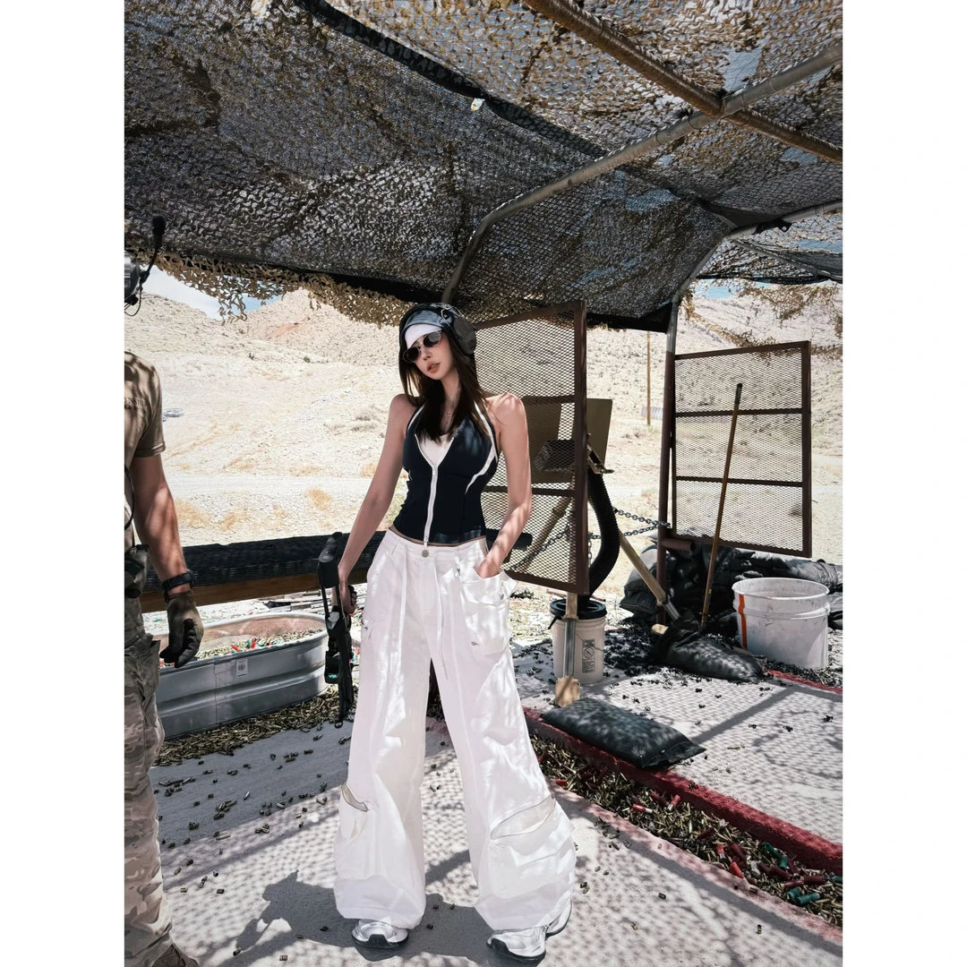 LI婉君【靶场飒影】夏季时尚休闲阔腿设计白色工装裤LWJ25B2K1811