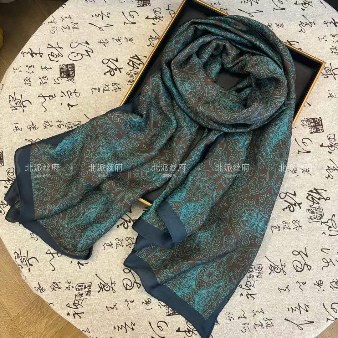 【夜兰月】北派A180*90香云缎 时尚高端气质印花长巾