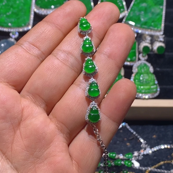 翡翠手链银S925镶嵌天然A货翡翠