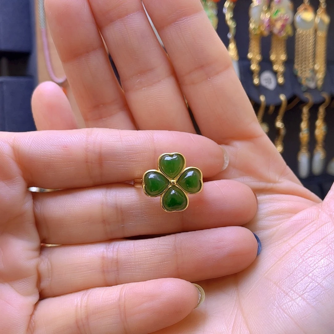 和田玉银S925镀金镶嵌戒指