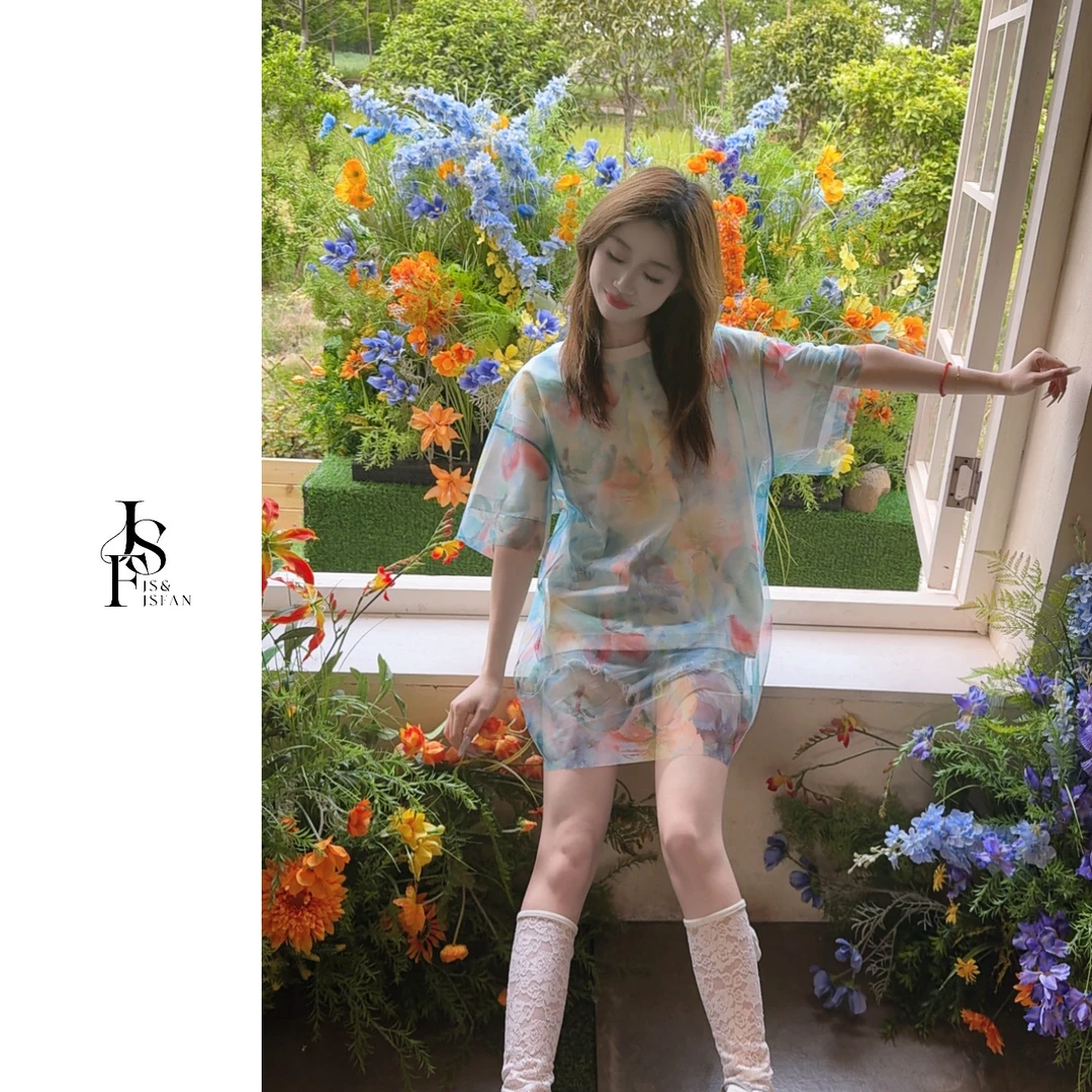 JS&JSFAN夏季T恤短袖百搭休闲风上衣短袖T恤圆领印花时尚设计师款