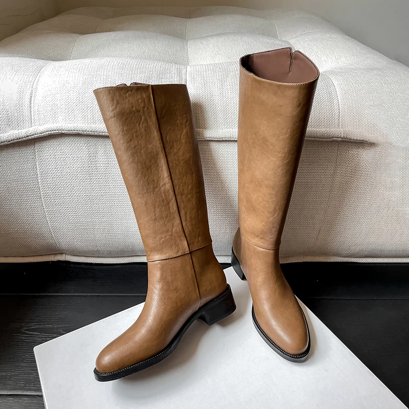 8122/4cm法式小众圆头粗跟网红时尚长靴子秋冬新款显瘦百搭高筒