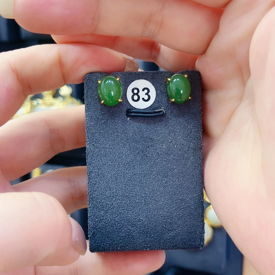 和田玉银S925镀金镶嵌耳饰