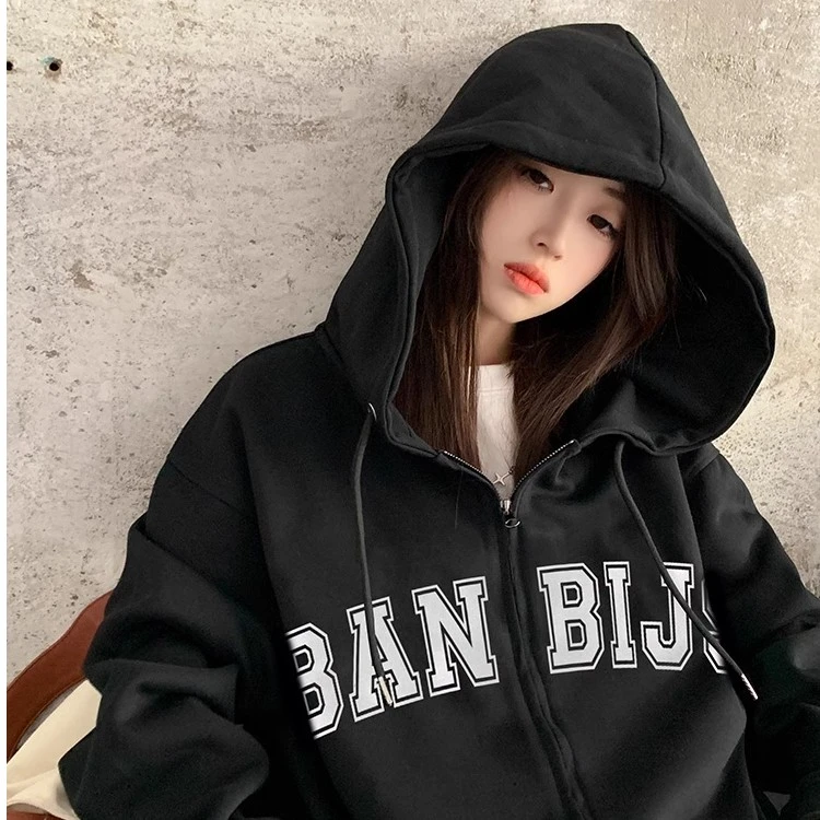 ins韩版学生港风慵懒风秋冬春秋加绒加厚薄款印花卫衣美式百搭情