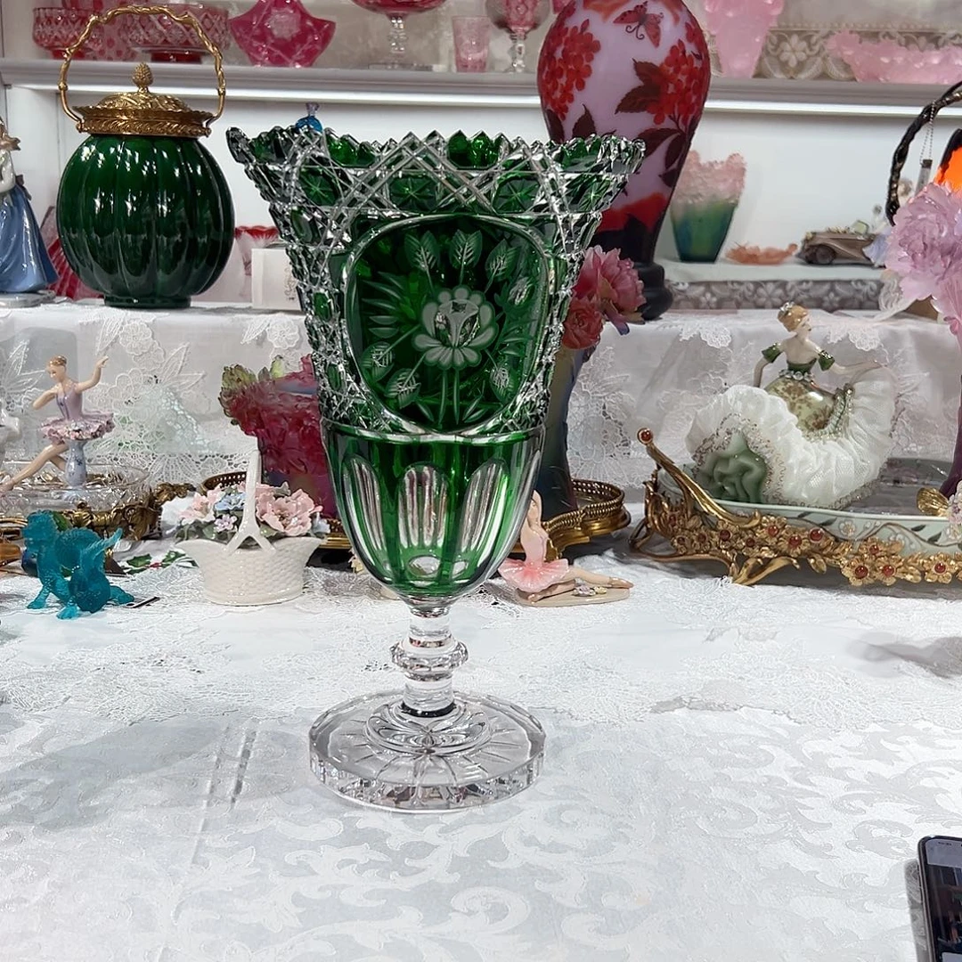 陶瓷经典祖母绿高脚水晶花瓶