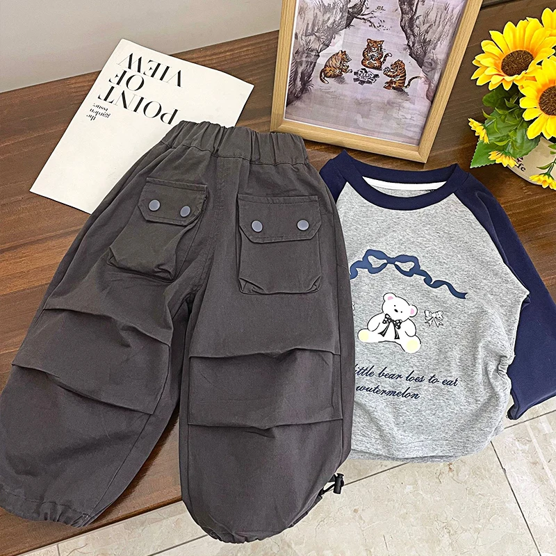 女童开学季套装T恤+休闲裤春秋4儿童1-2三5六7八9岁女孩洋气工装