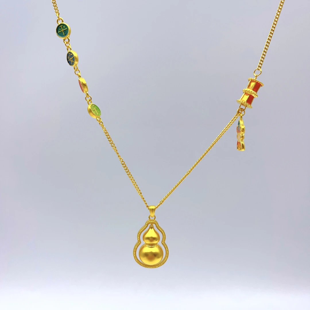 黄金足金9999珐琅彩平安喜乐葫芦黄金套链福禄双收欢喜快乐