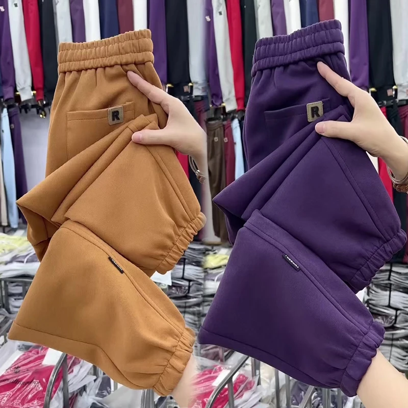 2025秋冬新款加绒加厚休闲裤女宽松显瘦高腰宝宝绒哈伦裤束脚卫裤