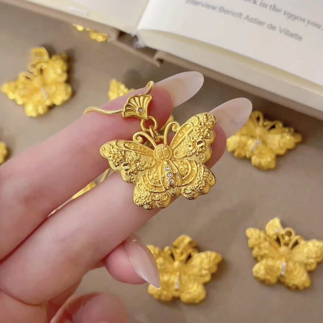 铜合金项链 【金熹菲饰品】新中式国风重工福蝶迭至·繁花蝶舞项链