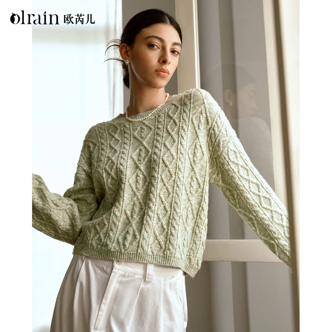 OLrain欧芮儿镂空长袖显瘦包袖内搭休闲风针织衫圆领O57QM000591