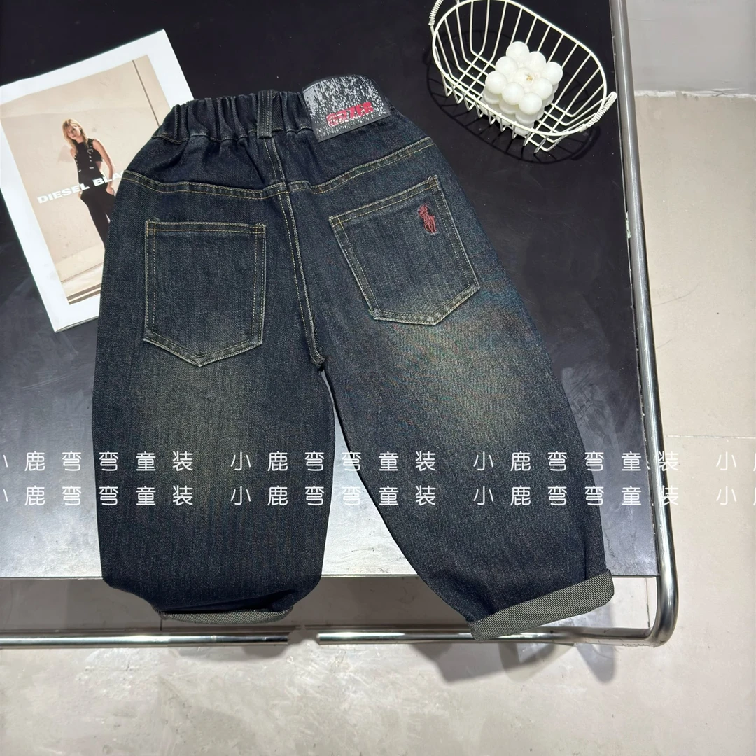 Q25001男童秋装2025新款儿童休闲裤后袋小马牛仔裤