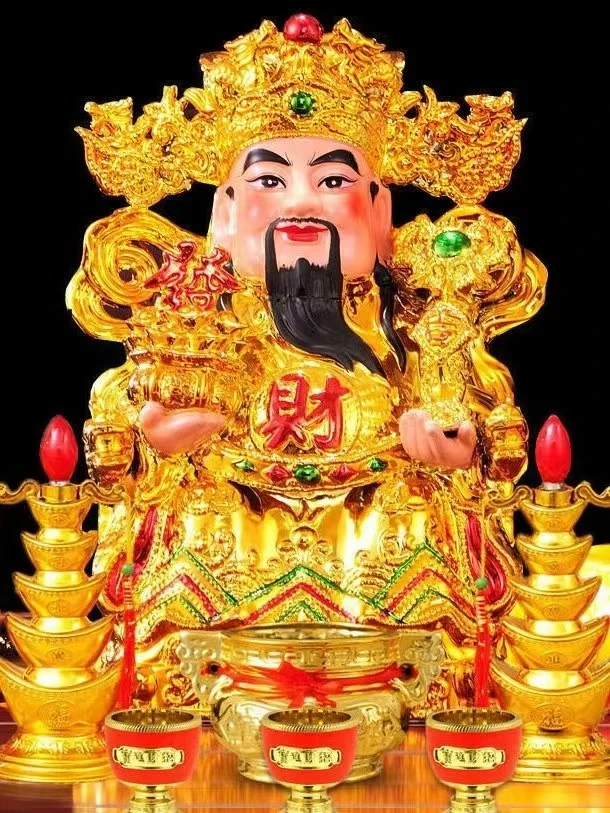 陶瓷文财神爷佛像神像家用佛像客厅摆件店铺开业礼品套装手工