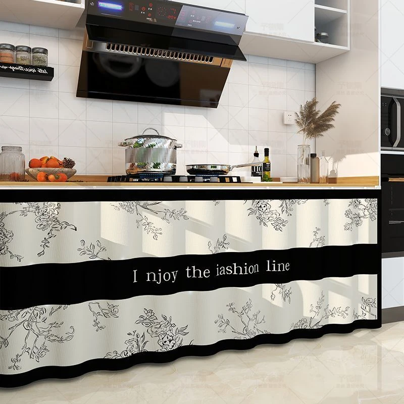 美式厨房柜子遮挡帘防水防油烟免打孔滑轨杂物鞋架遮丑帘