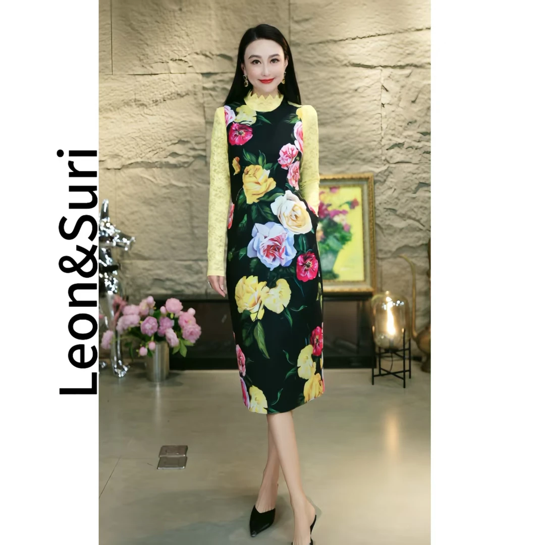 D【年终大促】 “月光漫步”新款修身春款气质背心连衣裙印花显瘦时尚