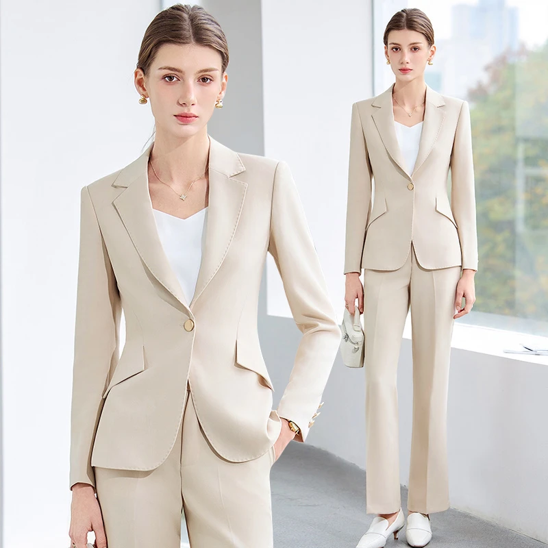 高级感西装套装女春秋新款时尚洋气职业装气质轻职场杏色西服外套