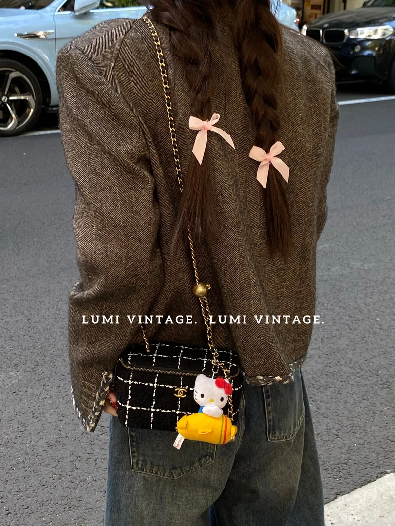 95新 Chanel/香奈儿 23k毛呢金球长盒子单肩包23883963