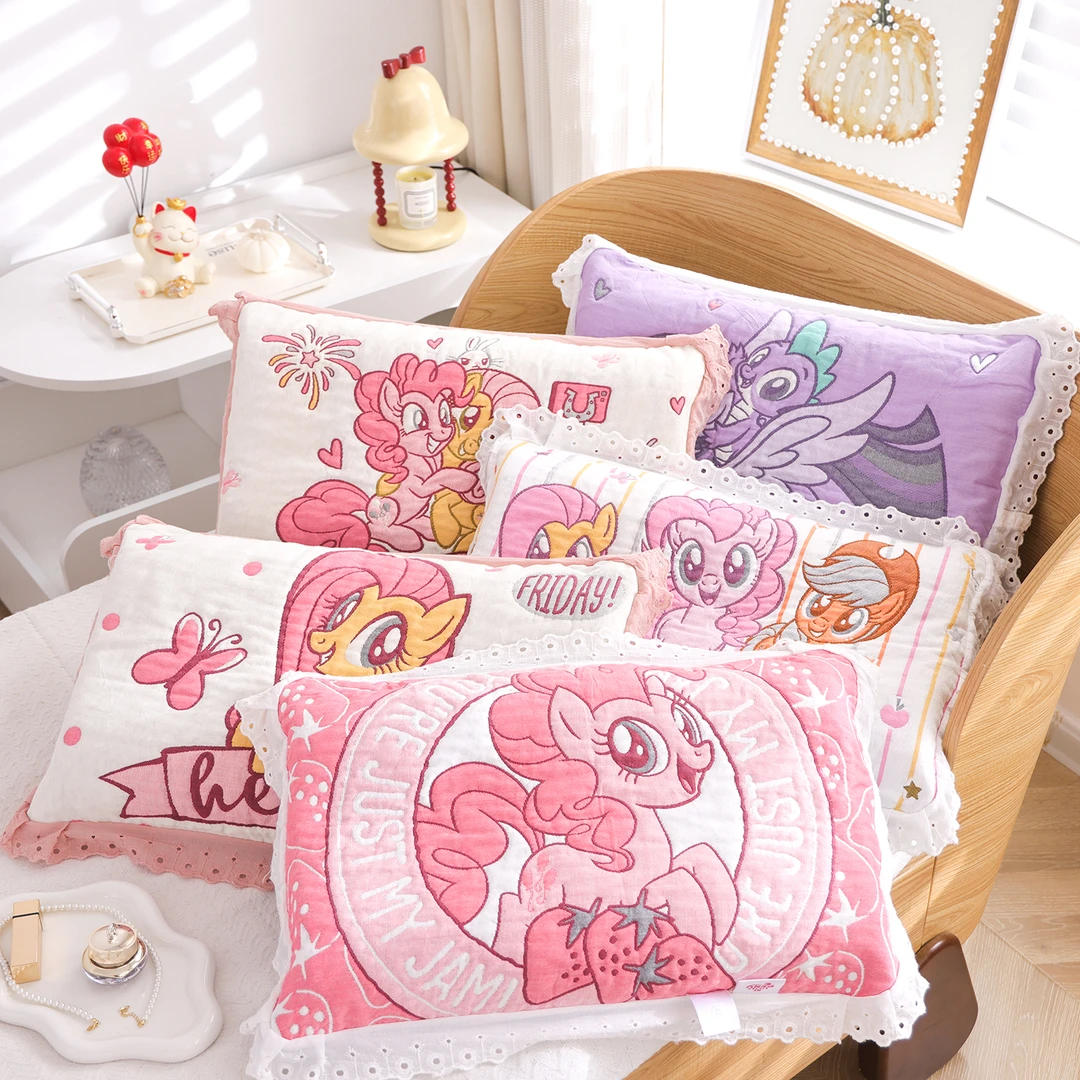 小马宝莉纯棉纱布枕套儿童花边全棉枕头套一对装不脱落枕芯内胆套