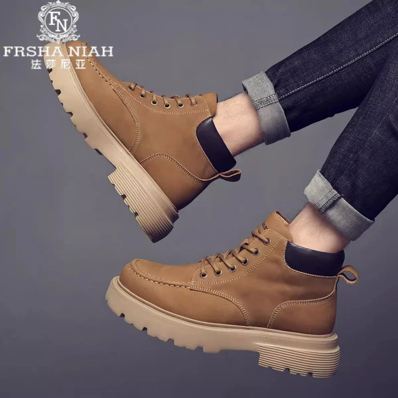 法莎尼亚头层牛皮马丁靴男秋冬新款靴子高帮工装靴手工复古马丁靴