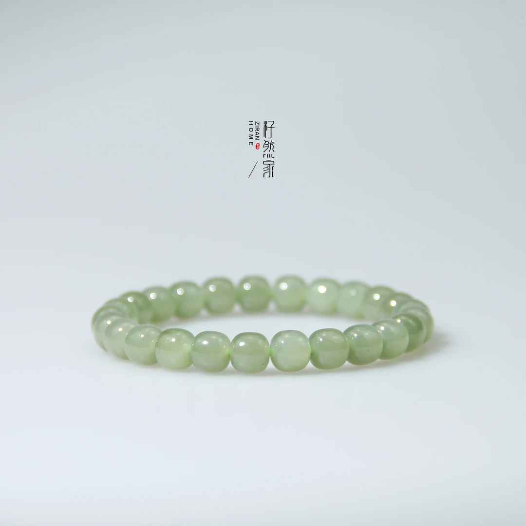 天然和田玉手串冰晴水单圈鼓珠8mm绿色冰透简约（多样性发其一）