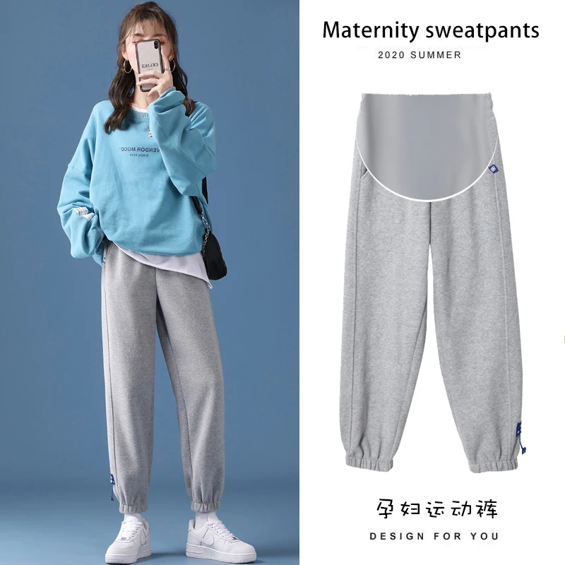 现货有3XL 孕妇裤子新款运动卫裤宽松束脚棉裤网红托腹裤