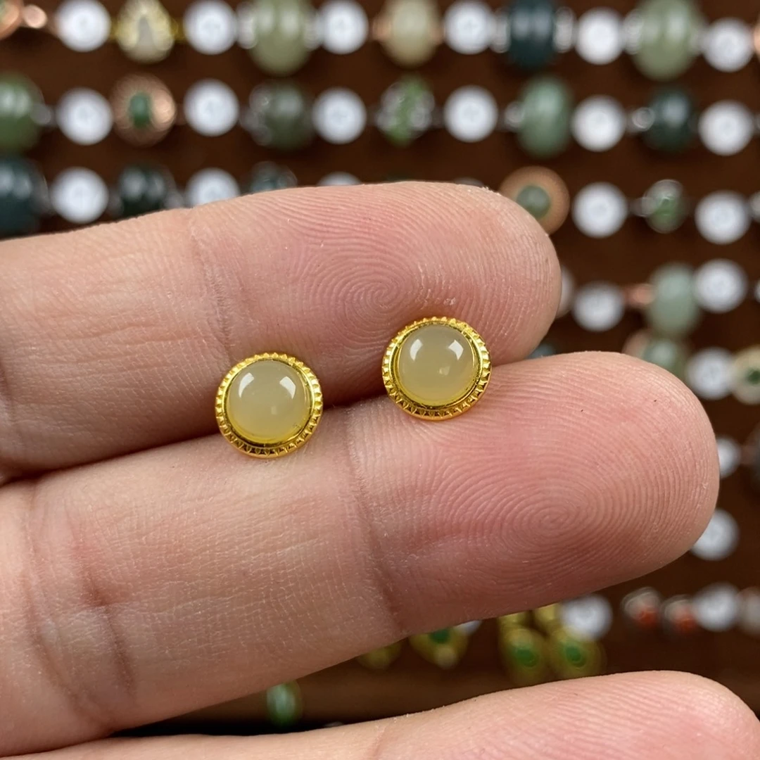 和田玉（糖玉）戒指银S925镀金镶嵌