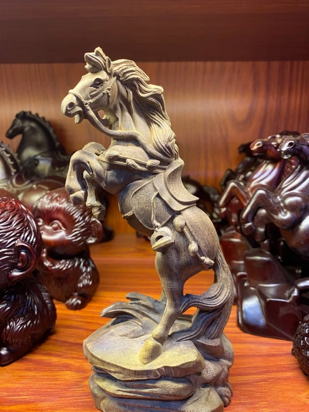 木雕摆件马到成功摆件家居办公室手工装饰品实木工艺品18厘米高