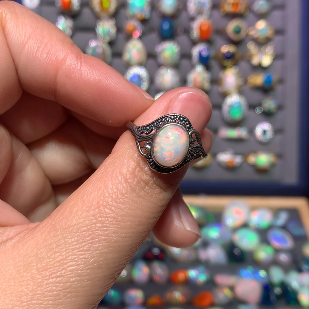 欧泊戒指款式银S925镶嵌