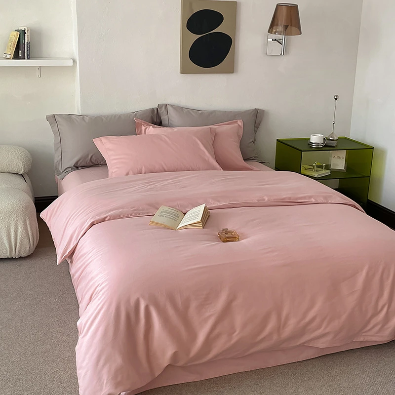 长绒棉贡缎四件套100支保暖透气全棉套件类素色床单学生床上用品