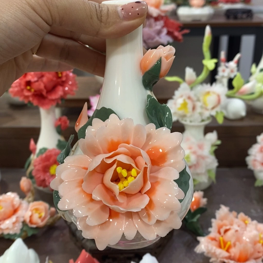 摆件陶瓷手工花摆件