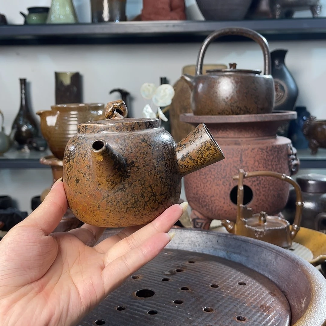 碟紫砂粗陶实用茶壶