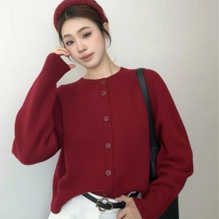 阿玛施早秋爆款390毛衣气质简约圆领纯色绵羊毛秋季慵懒松弛上衣