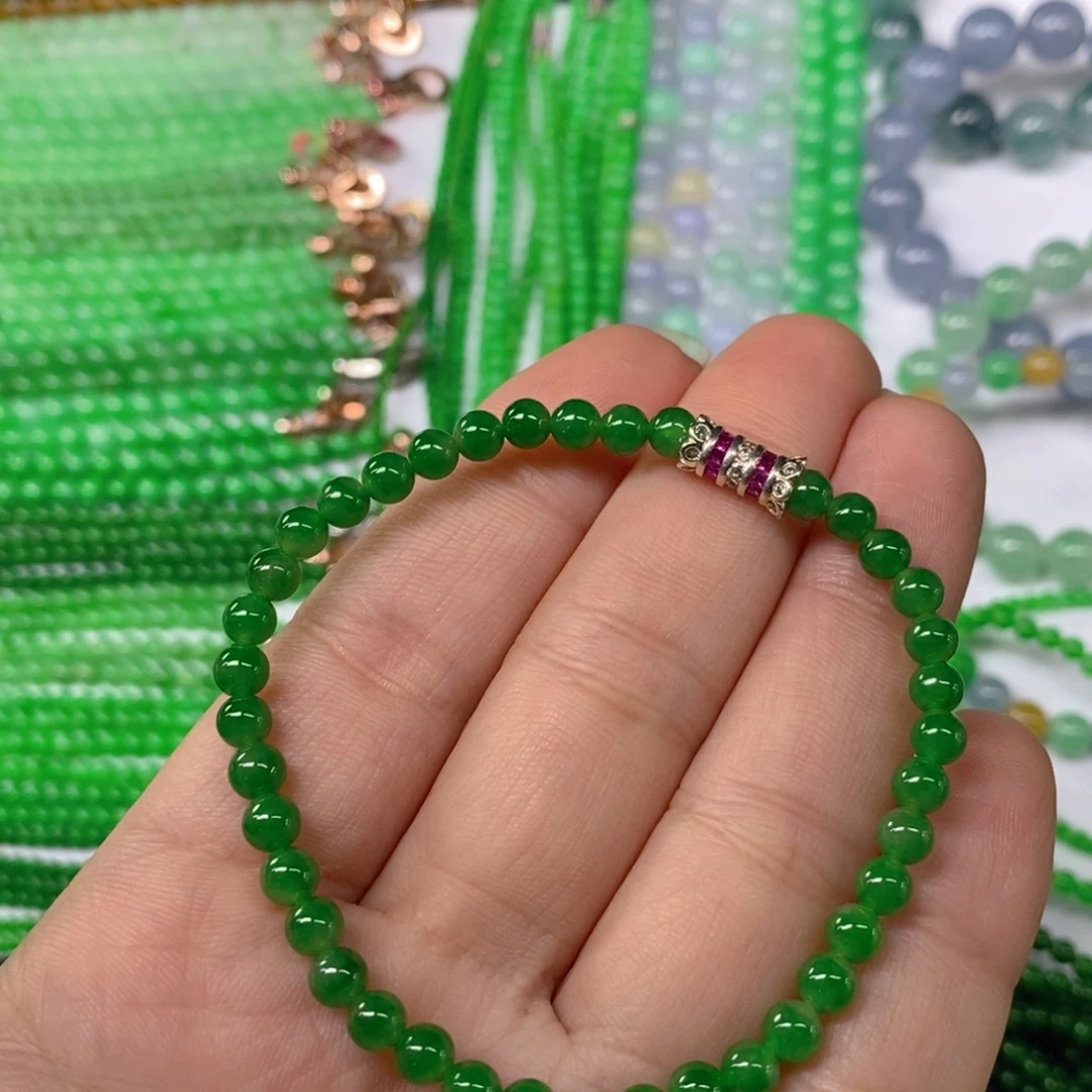 翡翠未镶嵌颈饰缅甸天然翡翠冰种浓阳绿手链4.9