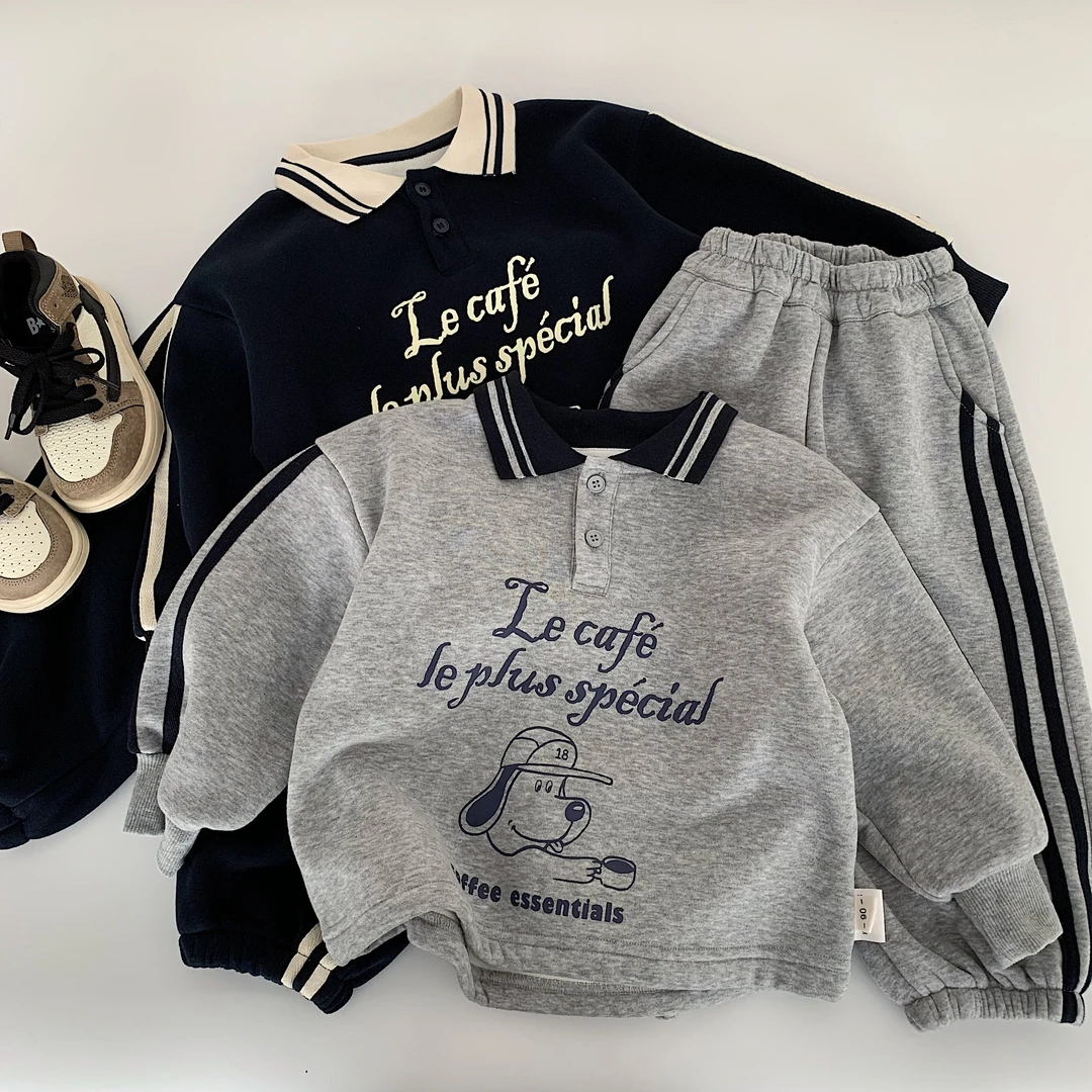 10/5【华夫曲奇】儿童加绒套装儿童翻领运动两件套