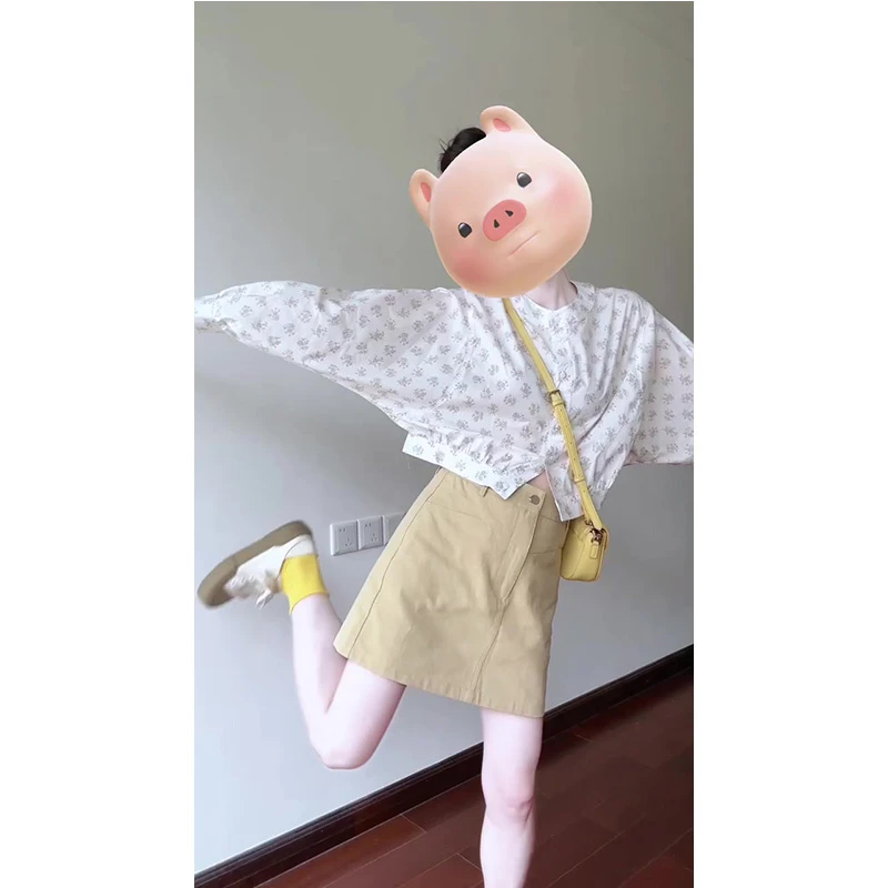 韩系通勤百搭圆领碎花衬衫女春夏季小众短款小衫上衣半身裙套装