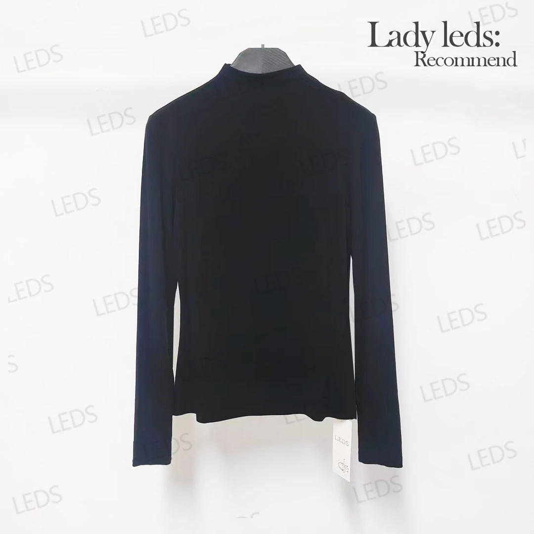 LEDS 986秋冬纯色圆领休闲半高领长袖极简修身长袖T恤