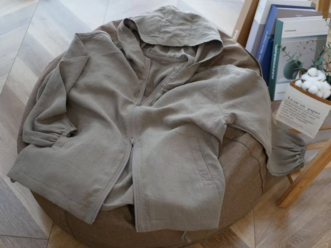 兰姐服饰夏季粉丝福利款拉链防晒亚麻连帽外套1068