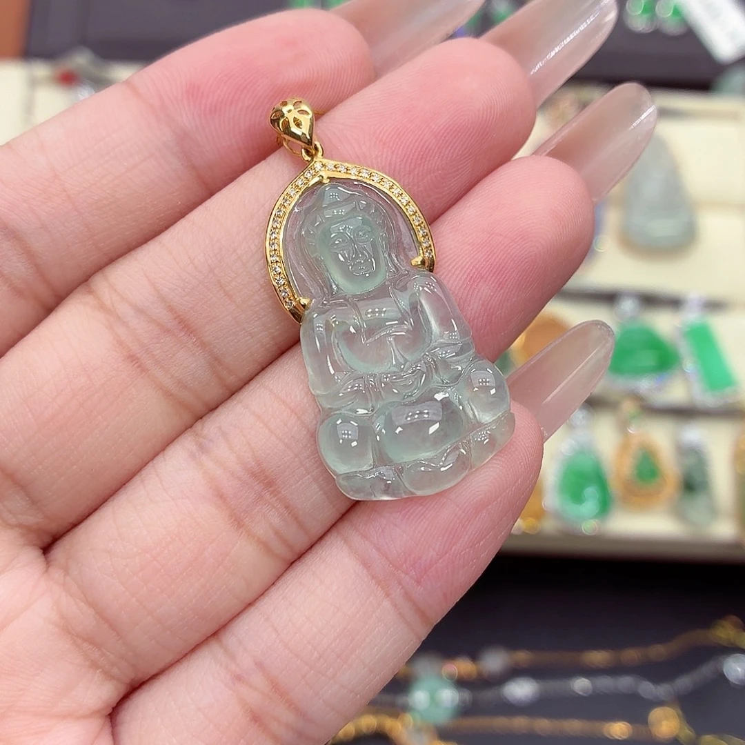 翡翠18K金镶嵌吊坠(不含链)