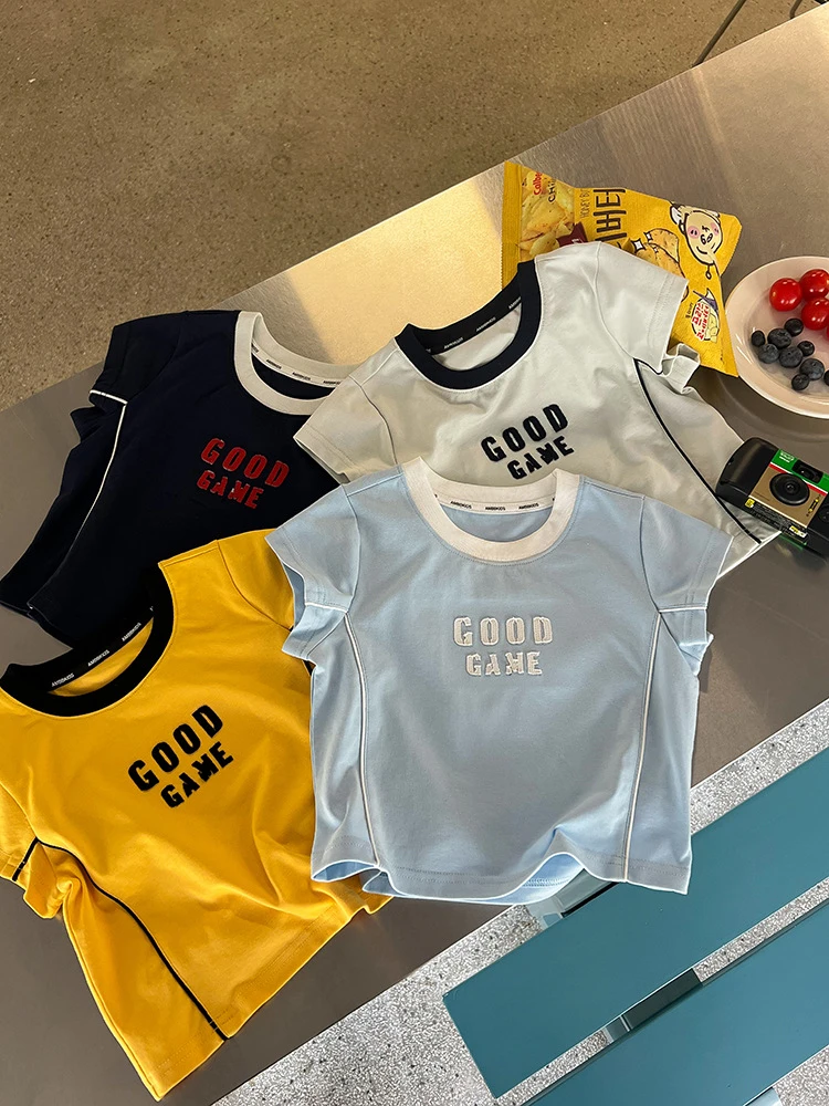 清货【冰皮UPF50】女童户外洋气撞色短款运动T恤儿童凉感短袖25D056