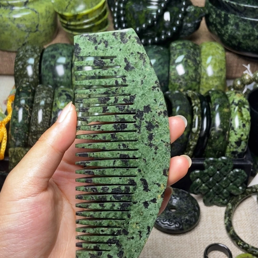 未镶嵌蛇纹石玉药王石梳子