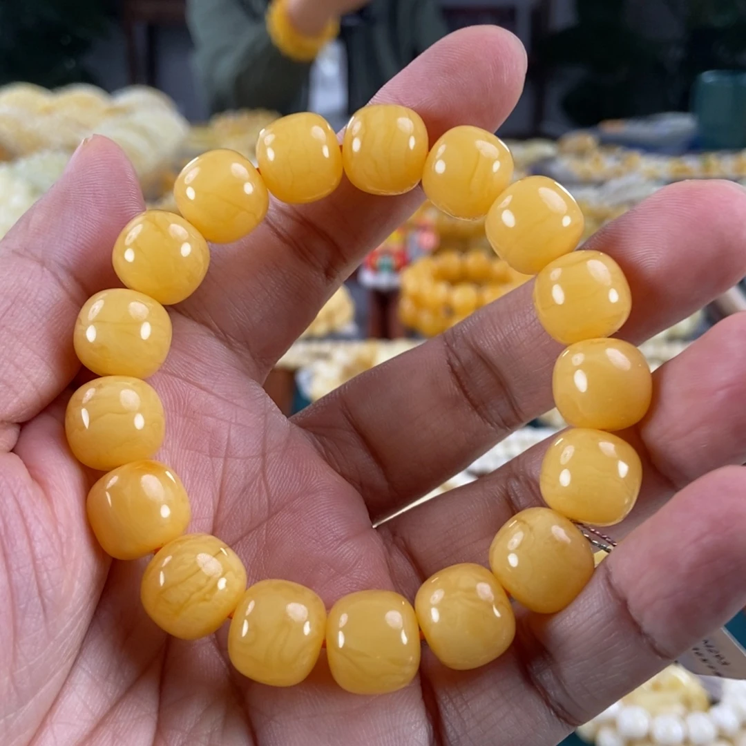 琥珀未镶嵌珠宝奇石13鸡油红同料串23.53