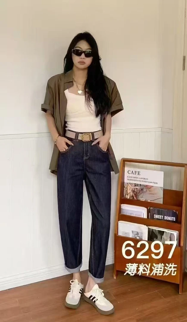 6297夏季新款休闲垮裤高腰弹力宽松老爹牛仔裤