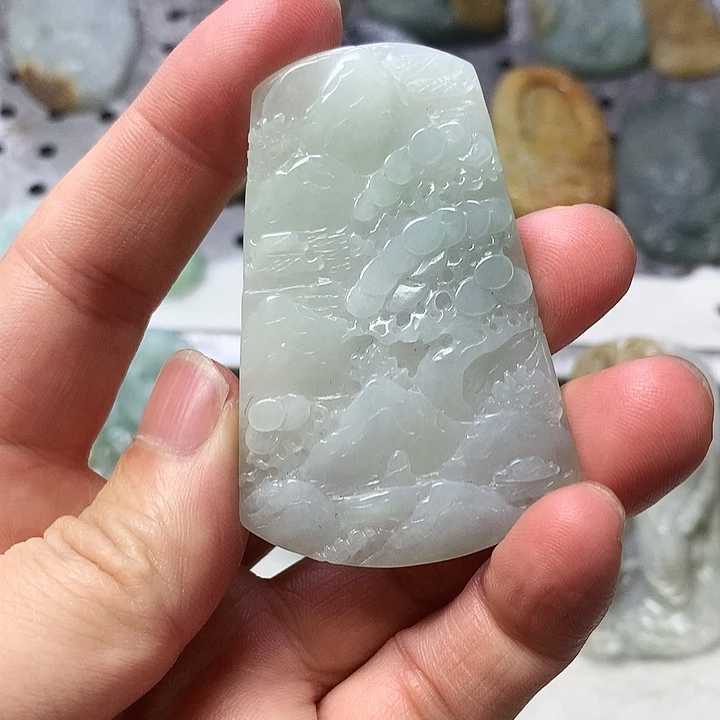 颈饰未镶嵌翡翠缅甸翡翠手工雕刻山水牌
