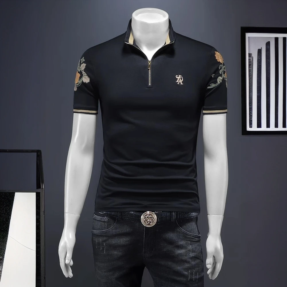 喀费基赫欧洲站短袖t恤男士夏季刺绣翻领POLO衫帅气时尚体恤小衫
