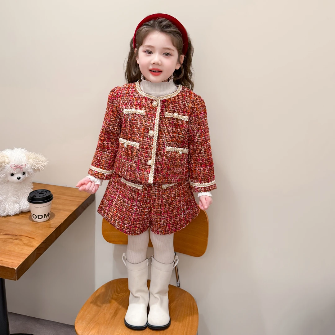 女童小香风套装冬季2025新款女宝宝时髦气质千金风加绒加厚小洋装