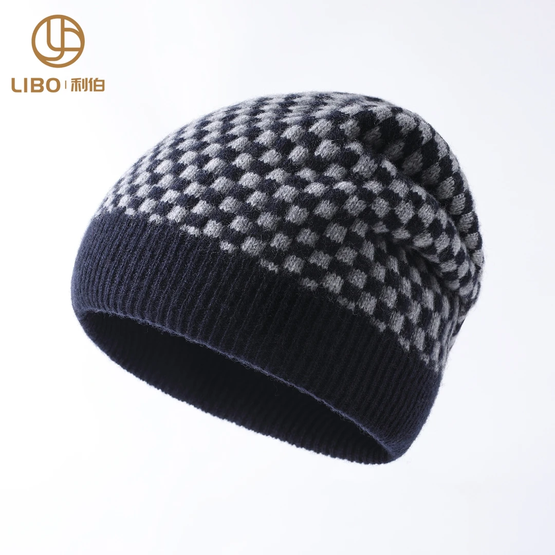 LIBO/利伯纯羊毛男士时尚户外针织帽子冬季双层防寒加厚保暖帽子
