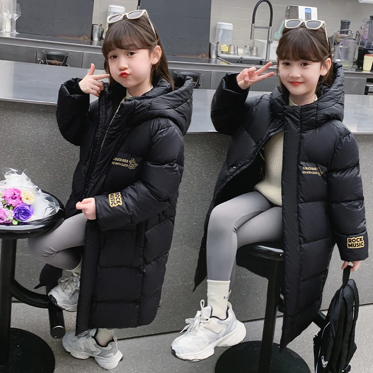 女童冬季长款棉服外套3-12岁黑色长款棉服120-170码（价格已开）