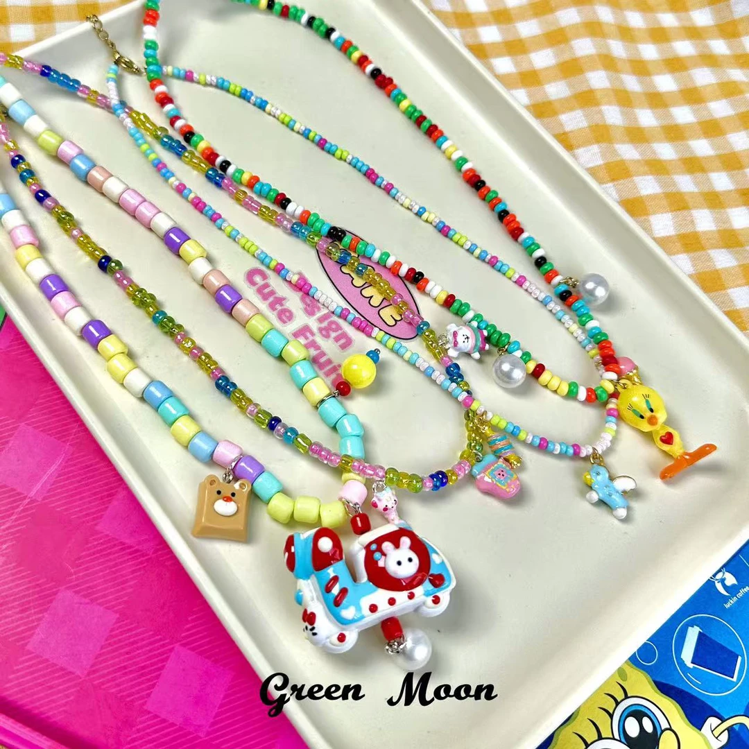铜合金项链  潮玩卡通原创ins甜美风彩色发饰饰品项链（301-400）