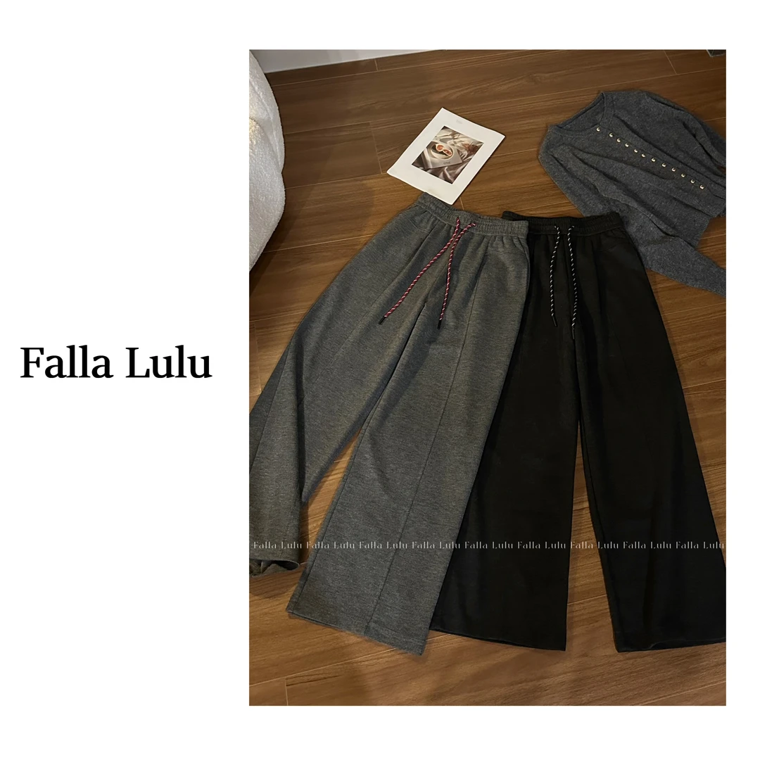 @英子家  厚实糯米裤～松紧高腰松紧百搭阔腿裤休闲长裤  C2228