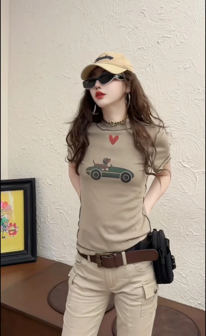 k6539 CC推荐 时尚汽车图案印花短袖T恤