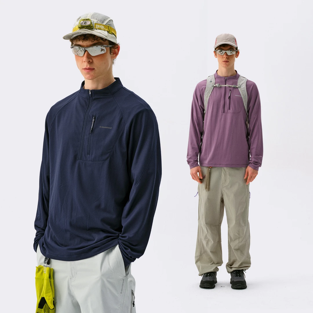 瞬时山野Monterest户外5A抗菌吸湿速干运动夹克半开领长袖卫衣男